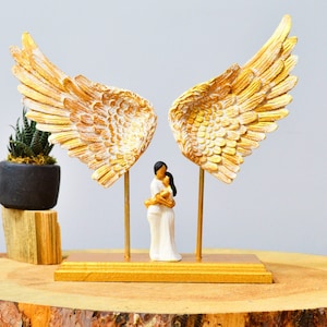 Vintage Angel Wings and Embracing Lovers Sculpture Handmade Statue