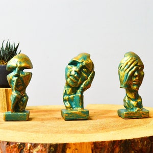Abstract Faces See, Hear, Speak No Evil Statue