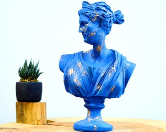 Blue Artemis Bust Statue Greek Goddess Sculpture