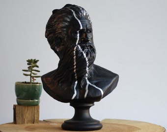 Busto del dios griego Poseidón en color negro, estatua grande