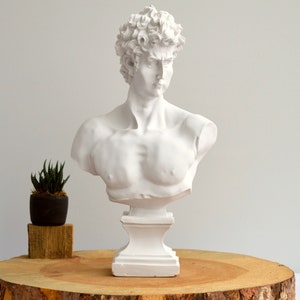 17 Inches David Bust Large Statue, White Greek Sculpture