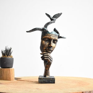 Abstract Mask With Two Birds Sculpture, Art Decor ,Home Decor, Abstract Sculpture,Elegant Decor, Modern Sculpture, Large Statue