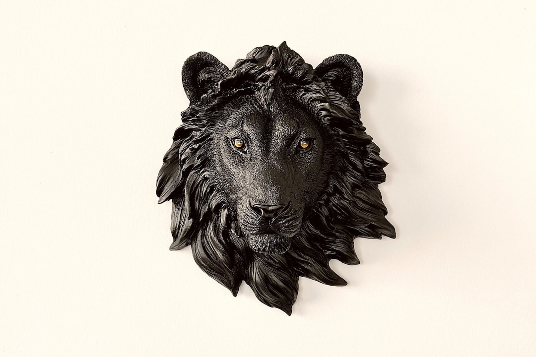 Black Lion Wall Decor / Lion Head Wall Decor / Animal Figurine