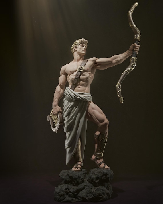 Hand-Painted Apollo Statue: Greek God of Music, 16K Resin