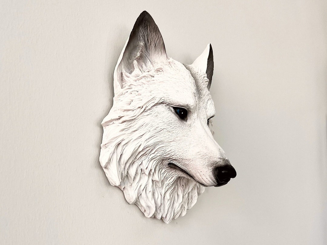 White Wolf Wall Decor / Wolf Head Wall Decor / Animal Figurine