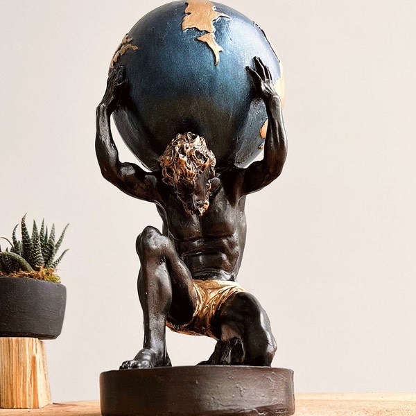 Estatua del Atlas de 11 pulgadas que lleva el mundo, escultura del Atlas, griego antiguo, escultura vintage, estatua griega, estatua del mundo, dioses olímpicos, hecho a mano