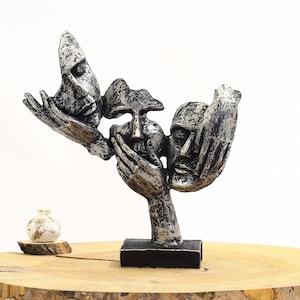 See no evil, Hear no evil, Speak no evil Mask Sculpture, 11.42 Inches, Silver Sculpture Statue, Custom Sculpture,Modern Sculpture,Home Decor