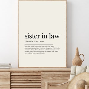 Sister in law Definition Print, Quote Print, gifts for her, Wall Art Prints, Minimalist Print Modern DIGITAL DOWNLOAD
