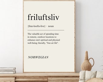 Friluftsliv Definition Print - Norwegian Scandinavian Nordic - Outdoors Adventure - Minimal Typography Wall Art - Digital Download