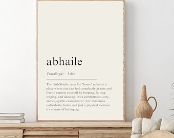 Abhaile Definition Print, Irish Gift, Gaelic Art, Print, Irish Home Decor, Gaeilge, Ireland Print, printable wall art, Digital Download