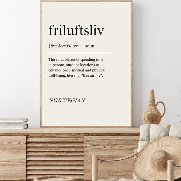 Friluftsliv Definition Print - Norwegian Scandinavian Nordic - Outdoors Adventure - Minimal Typography Wall Art - Digital Download