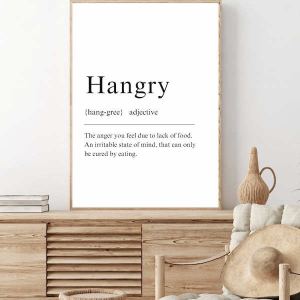 Hangry Definition Print, Kitchen Art, Gift Wall Art, Definition Print, Hangry Print, Instant Download