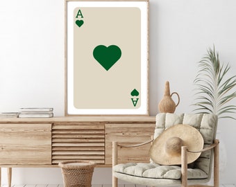 Trendige Retro Wand, Grüne Herzen Karte Poster, trendige Wandkunst, Lustige Kunst, Digitaler Download