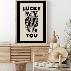 Trendy Retro Wall, Black Queen of Hearts Card Poster, Trendy Wall Art, Funny Art, Digital Download