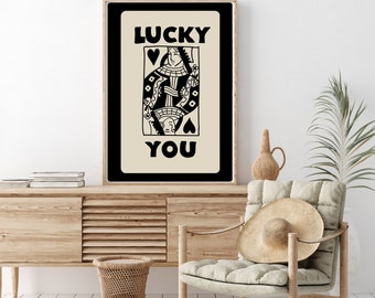 Trendy Retro Wall, Black Queen of Hearts Card Poster, Trendy Wall Art, Funny Art, Digital Download