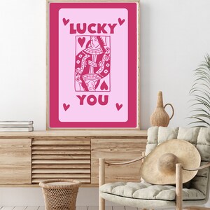 Trendy Retro Wall, Pink Queen of Hearts Card Poster, Trendy Wall Art, Funny Art, Digital Download