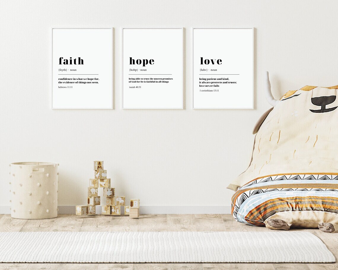 Faith Hope Love Bible Verse Wall Art Set of 3 Prints, Scripture Quote ...
