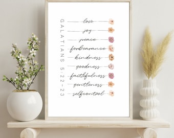 Gálatas 5:22-23 Fruto del Espíritu Imprimible, Arte de Versículos Bíblicos Horizontales, Arte de Pared, Descarga de Impresión de Escrituras, Ideas de Decoración Cristiana para el Hogar