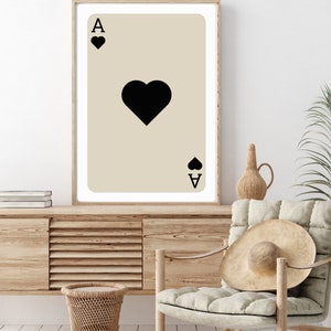 Trendy Retro Wall, Black Ace of Hearts Card Poster, Trendy Wall Art, Funny Art, Digital Download