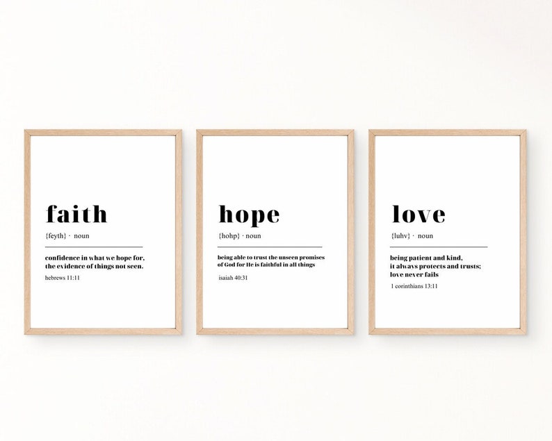 Faith Hope Love Bible Verse Wall Art Set of 3 Prints, Scripture Quote ...