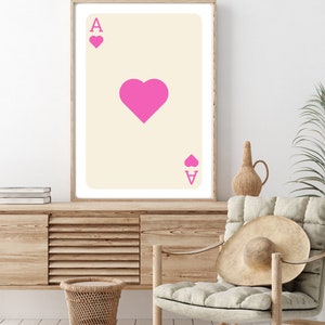 Trendy Retro Wall, Pink Ace of Hearts Beige Card Poster, Trendy Wall Art, Funny Art, Digital Download