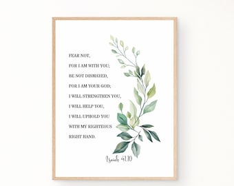Bible Verse Isaiah 41:10, Print Botanical Scripture Wall Art For Christian Home, Baptism Gift, Fear Not For I Am With You, Digital Download