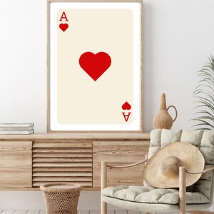Trendy Retro Wall, Red Ace of Hearts Card Poster, Trendy Wall Art, Funny Art, Digital Download