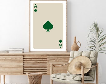 Trendy Retro Wall, Green Ace of Spades Karte Poster, Trendige Wandkunst, Lustige Kunst, Digitaler Download