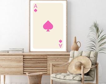 Trendy Retro Wall, Pink Ace of Spades Beige Card Poster, Trendy Wall Art, Funny Art, Digital Download