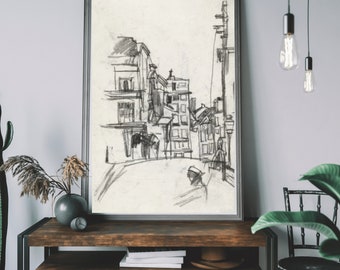Architecture Cityscape Sketch | Line Art Antique Drawing PRINTABLE Digital |