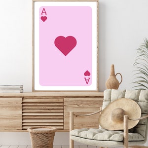 Trendy Retro Wall, Pink Ace of Hearts Card Poster, Trendy Wall Art, Funny Art, Digital Download
