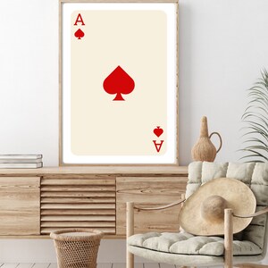 Trendy Retro Wall, Red Ace of Spades Card Poster, Trendy Wall Art, Funny Art, Digital Download