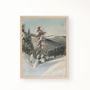 Rustic Painting Winter - Vintage Landscape Forest Art Print - Digital Download, PRINTABLE