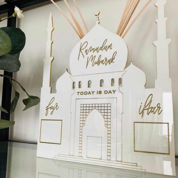 Ramadan countdown calendar •White  acrylic glass with magnets• Ramadan planner decoration kids room• Ramadan calendar as a mosque