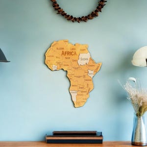 Mapa de África de madera, mapa de África de madera, mapa con chinchetas, arte mural de África en 3D, decoración de oficina, decoración de pared única, regalo para Ramadán
