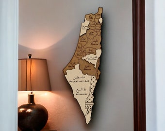 Mapa de madera de Palestina - Decoración única de la pared - Apoyo a Palestina - Franja de Gaza -Mantón palestino de Kofia - Jerusalén - Regalo para ramadán