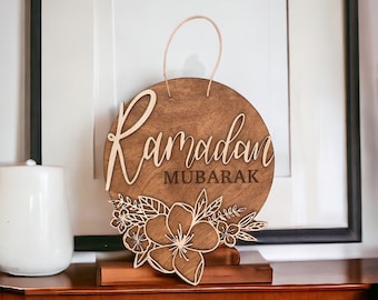 Beautiful Islamic sign in walnut Ramadan ornament Eid ul adha sign Eid Mubarak sign Ramadan decoration for home Eid door sign