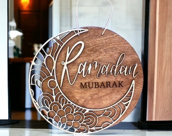 Beautiful Islamic sign with moon Ramadan ornament Eid ul adha sign Eid Mubarak sign Ramadan decoration for home Eid door sign