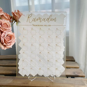 Ramadan countdown calendar •Transparent acrylic glass• Ramadan planner with stand• English or Swedish