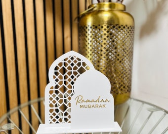 Ramadan mubarak decor - Black or white acrylic glass with stand - Ramadan decoration kids room - Ramadan decoration