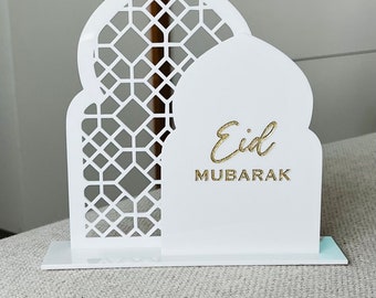 Ramadan mubarak decor - Black or white acrylic glass with stand - Ramadan decoration kids room - Ramadan decoration