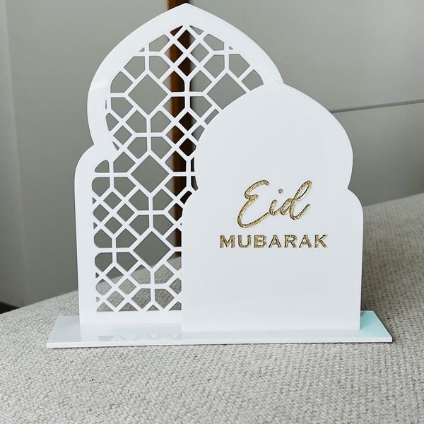 Decorazione Ramadan Mubarak - Vetro acrilico bianco o nero con supporto - Decorazione Ramadan per camera dei bambini - Decorazione Ramadan