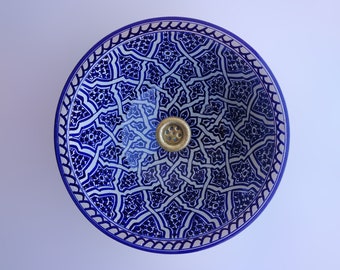 Évier en céramique marocaine, Évier de salle de bain et de cuisine, Lavabo fait à la main et peint à la main, Décoration intérieure.