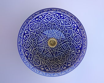 Évier en céramique marocaine, Évier de salle de bain et de cuisine, Lavabo fait à la main et peint à la main, Décoration intérieure.