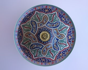 Évier en céramique marocaine, Évier de salle de bain et de cuisine, Lavabo fait à la main et peint à la main, Décoration intérieure.