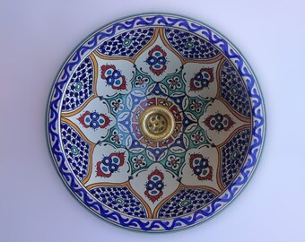 Évier en céramique marocaine, Évier de salle de bain et de cuisine, Lavabo fait à la main et peint à la main, Décoration intérieure.