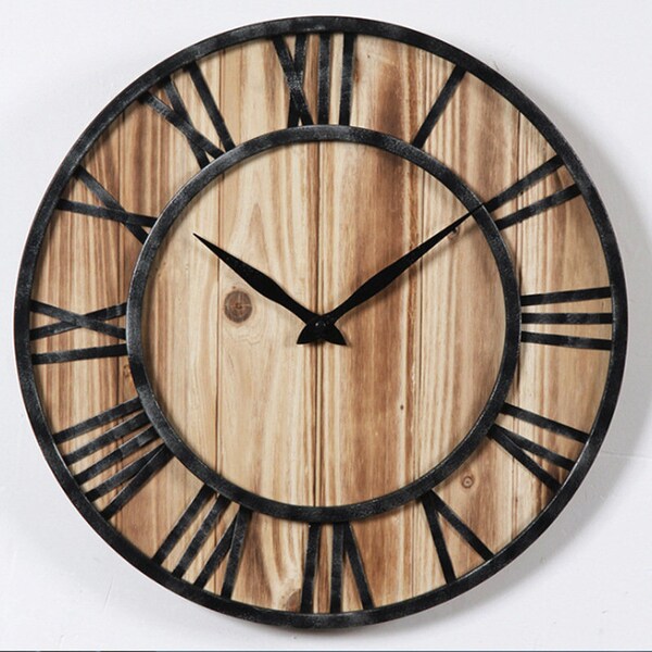 Retro Metall Holz Wanduhr