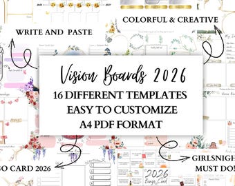2026 Vision Board Templates | Printable Dream Board Kit | Bingo Card Bonus