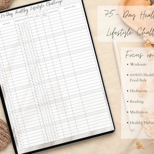 75 Day Challenge Tracker | 75 Medium Challenge Printable | Self Care Challenge | Digital 75 Soft | Lifestyle Change | 75 Challenge Template