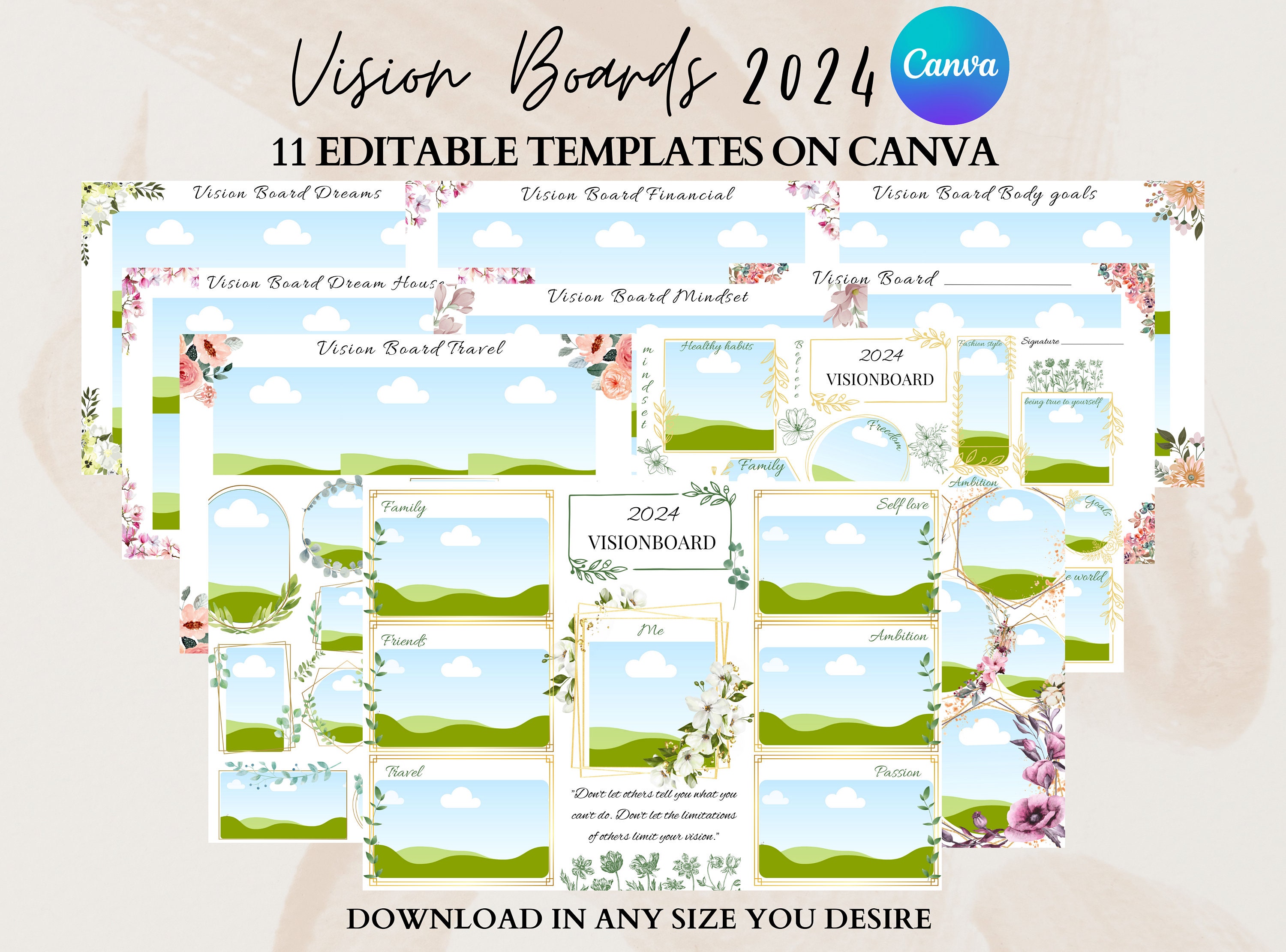 Editable 2024 Vision Board Planner Canva Graphic by NR Creative